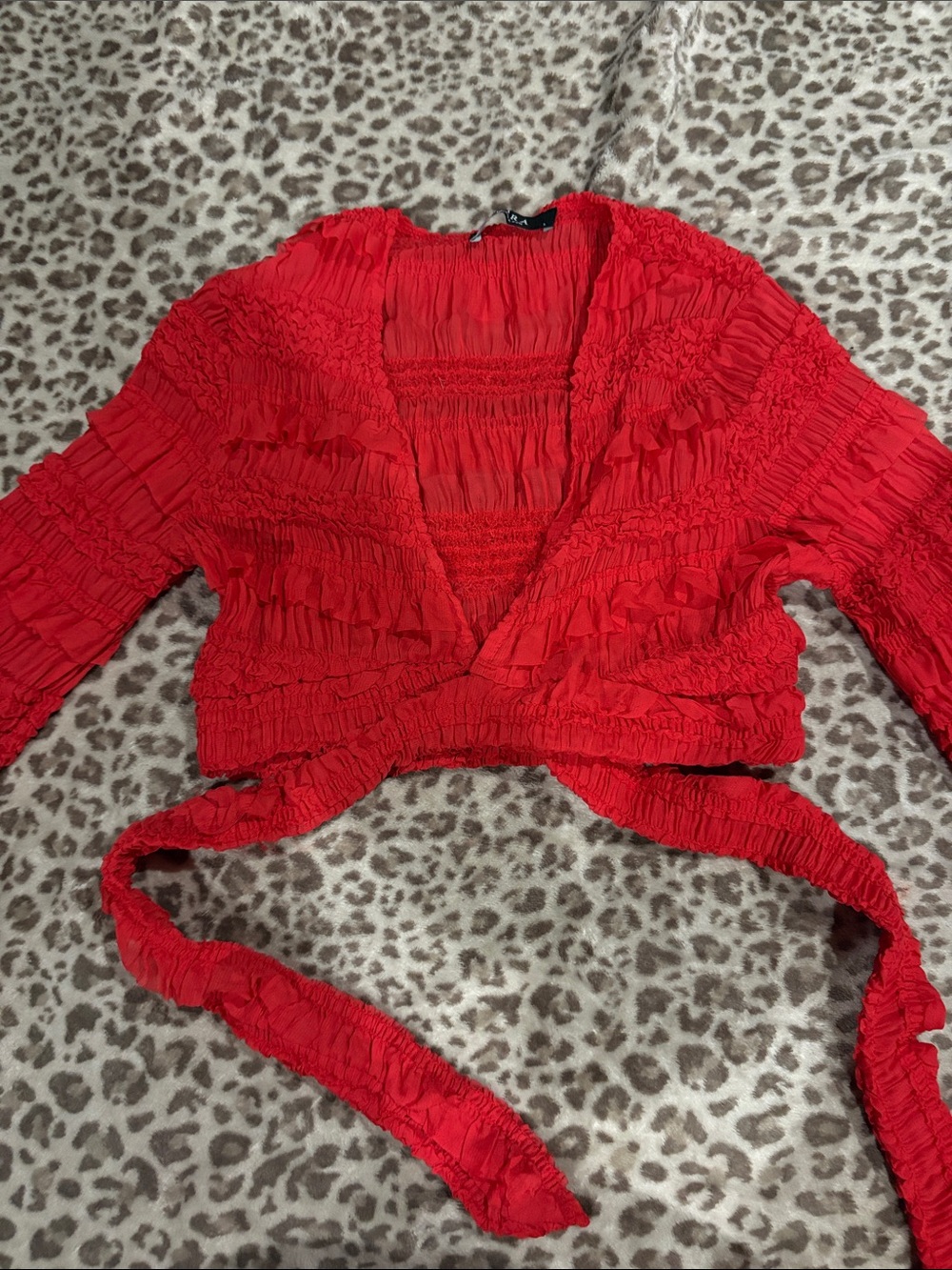 AKIRA Red Ruffled Tie-Front Crop Top